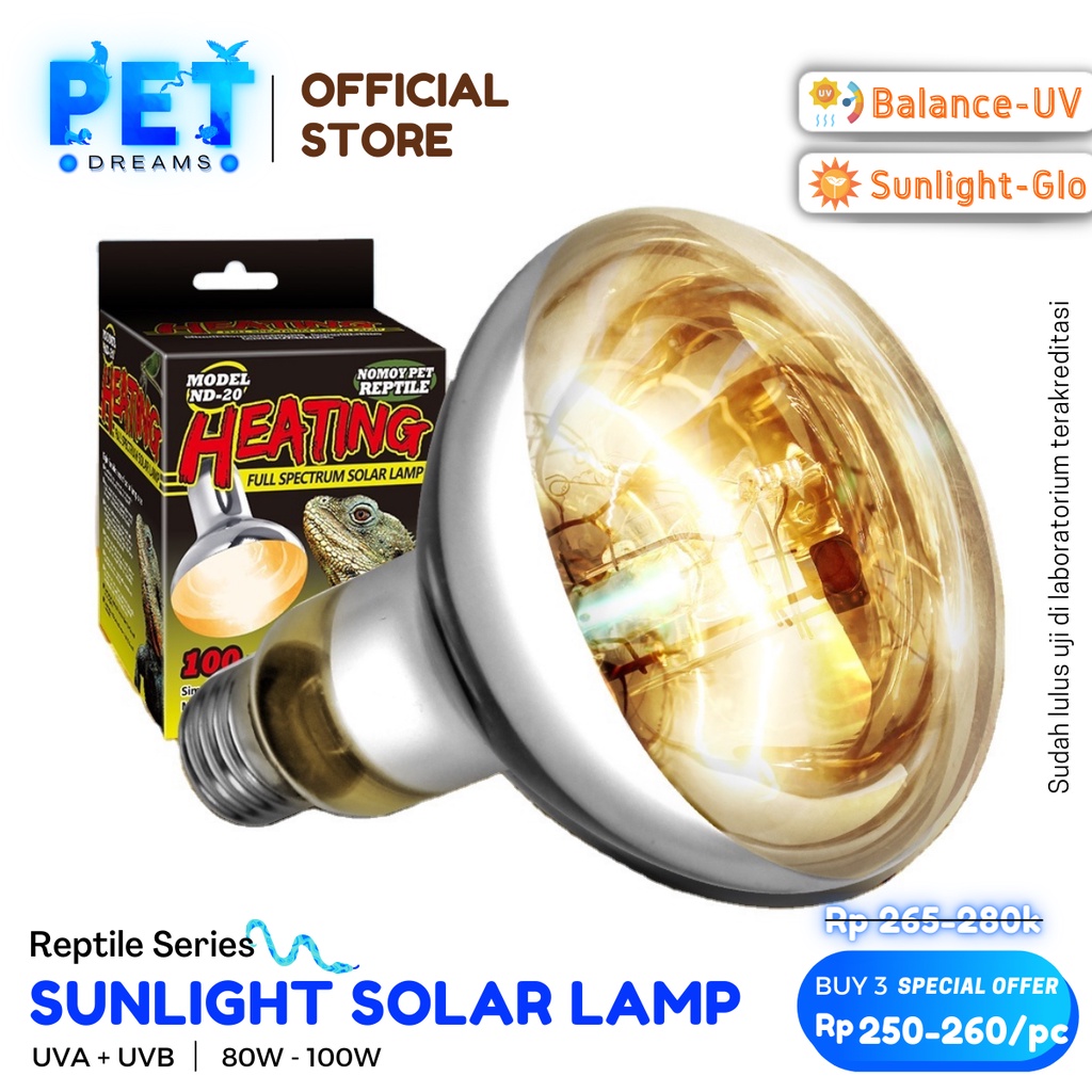 SOLAR LAMP LAMPU UVA UVB PENGGANTI MATAHARI PENGHANGAT KANDANG REPTIL SULCATA KURA TORTO NOMOY