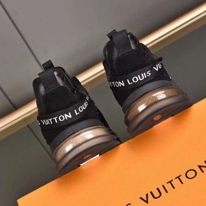 sepatu lv sneaker pria kualitas mirror shoes men lou is vuitton hitam kulit