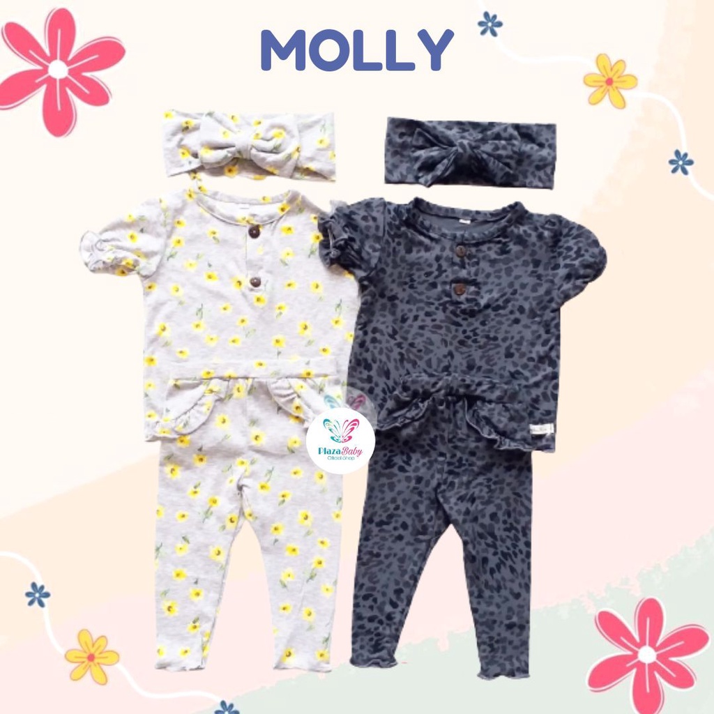 PROMO 6.6 plazababyku  MX MOLLY setelan bayi motif bunga yang lucu free headband PART2