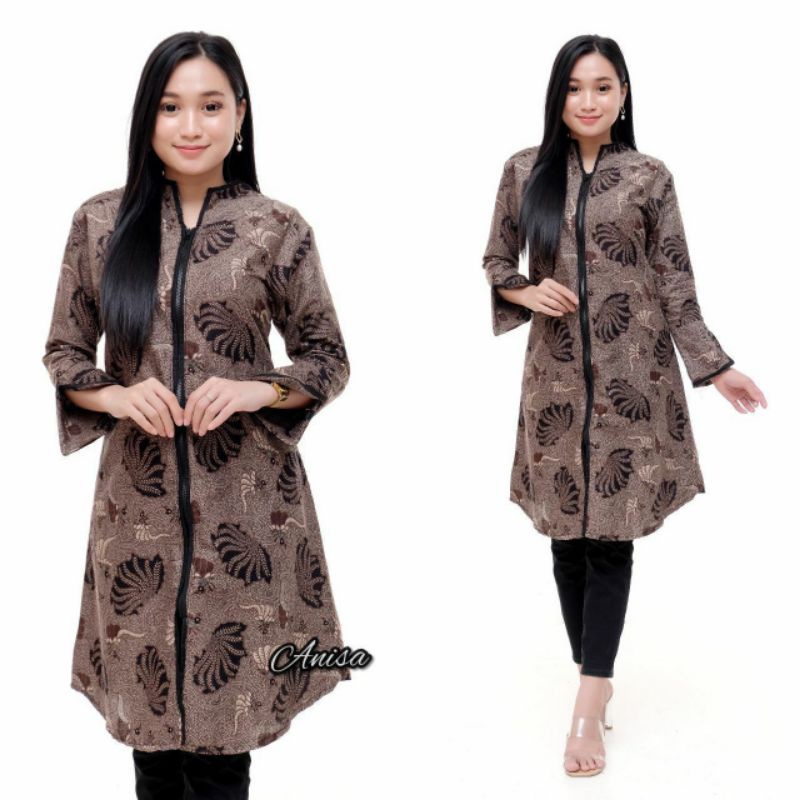 tey-17 Batik Wanita ASJ SA HRB026 Kenogo Kemeja Tosca Pendek /Baju Batik /Tunik /Atasan Batik Wanita-Model 2