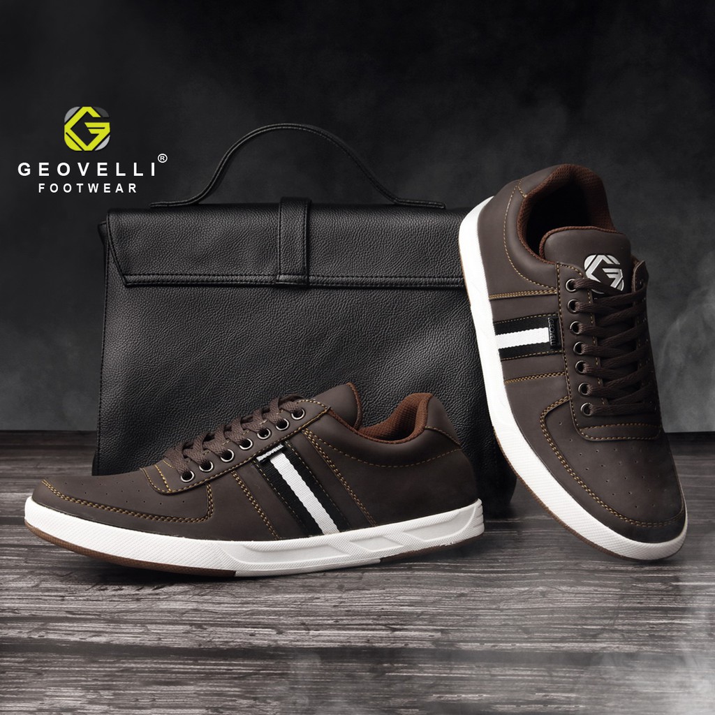 GEOVELLI STORE Sepatu Sneakers Piria Coklat Sneakers Kasual Santai Kerja Cocok Buat Anak Kuliah