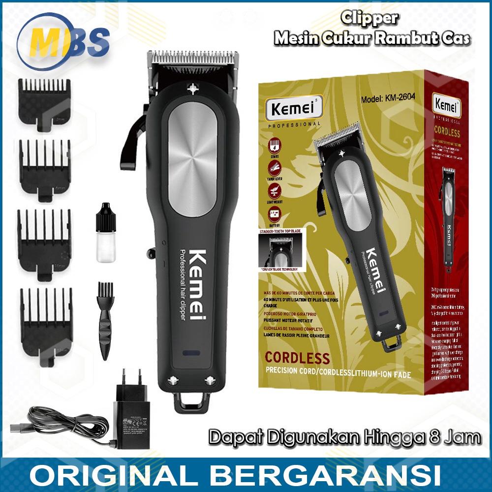 Clipper Alat Cukur Rambut Kemei 2604 Mesin Pangkas Rambut Cordless Cukuran Cas Original