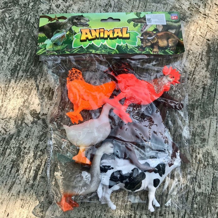 Set Boneka Hewan Binatang Ternak Sapi Ayam Bebek Kuda Karet Mainan