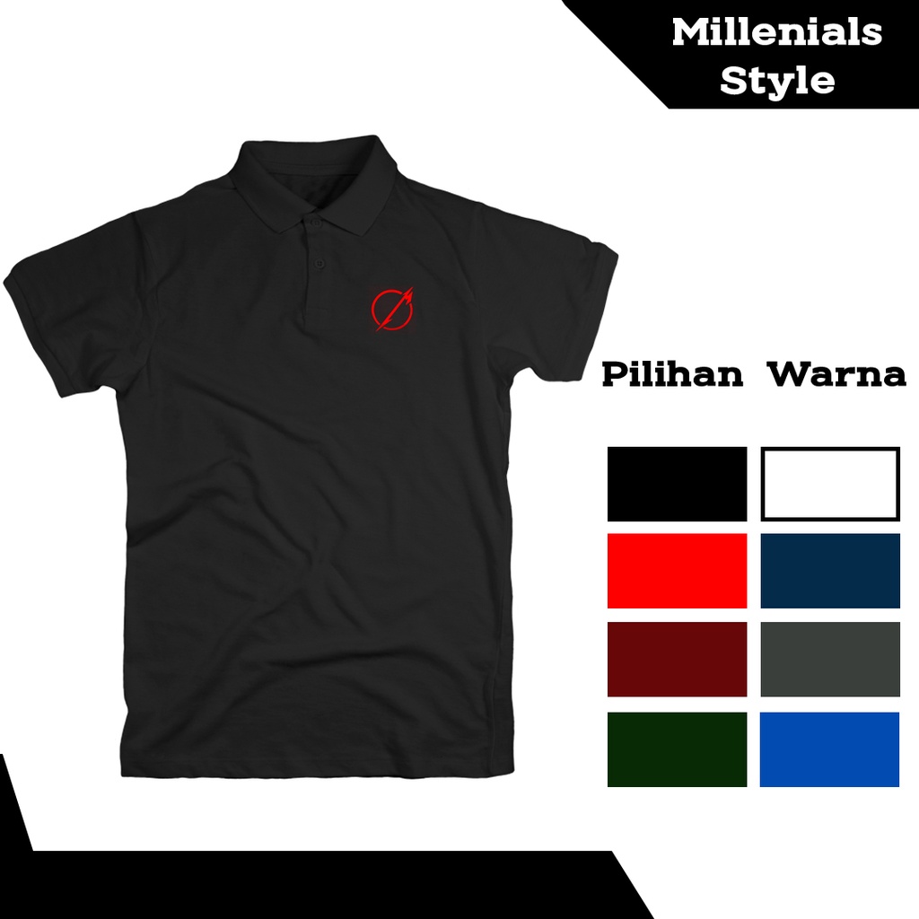 Kaos Polo Pria Metallica Never Logo Baju Band Metal Through Rock Musik Lengan Pendek Dewasa Premium