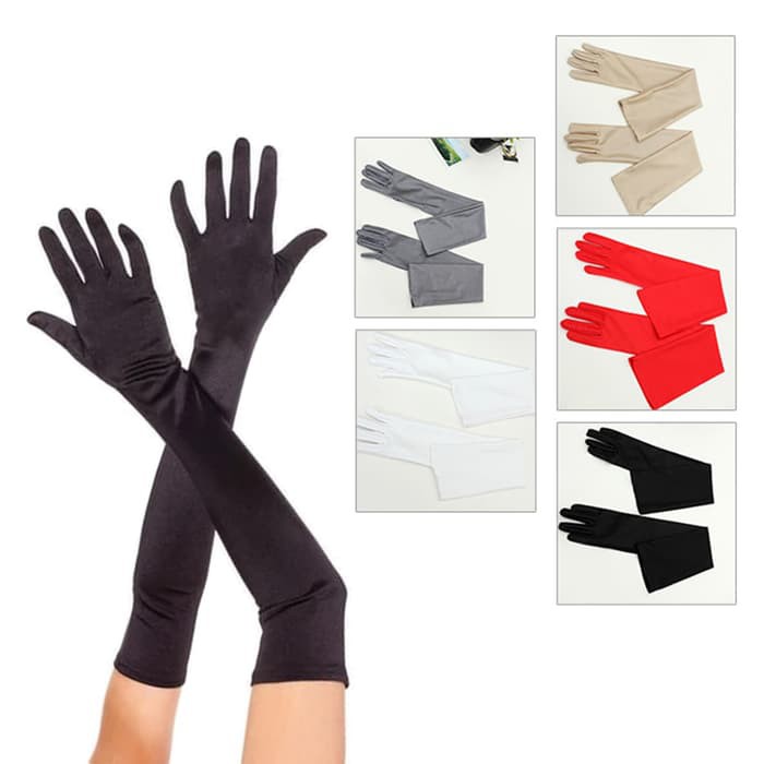 LG sarung tangan 55 cm panjang pengantin putih hitam long gloves spandex