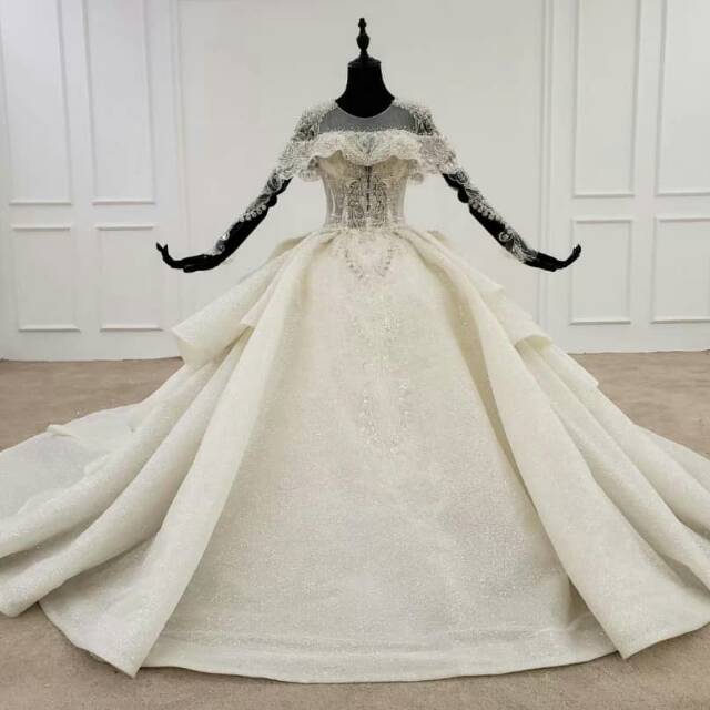 Pre order gaun pengantin berlengan panjang baju pengantin mewah wedding dress import wedding gown