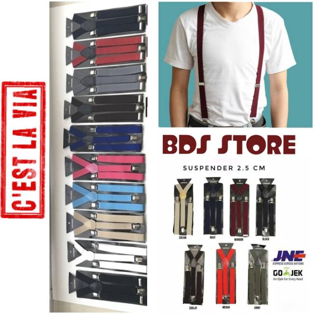 Suspender pria import 3 penjepit banyak warna