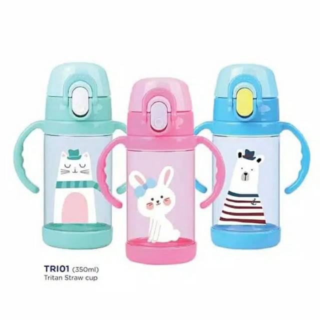 Baby safe TRI01 Tritan Water Straw Bottle (Botol min anak dengan handle dan sedotan)