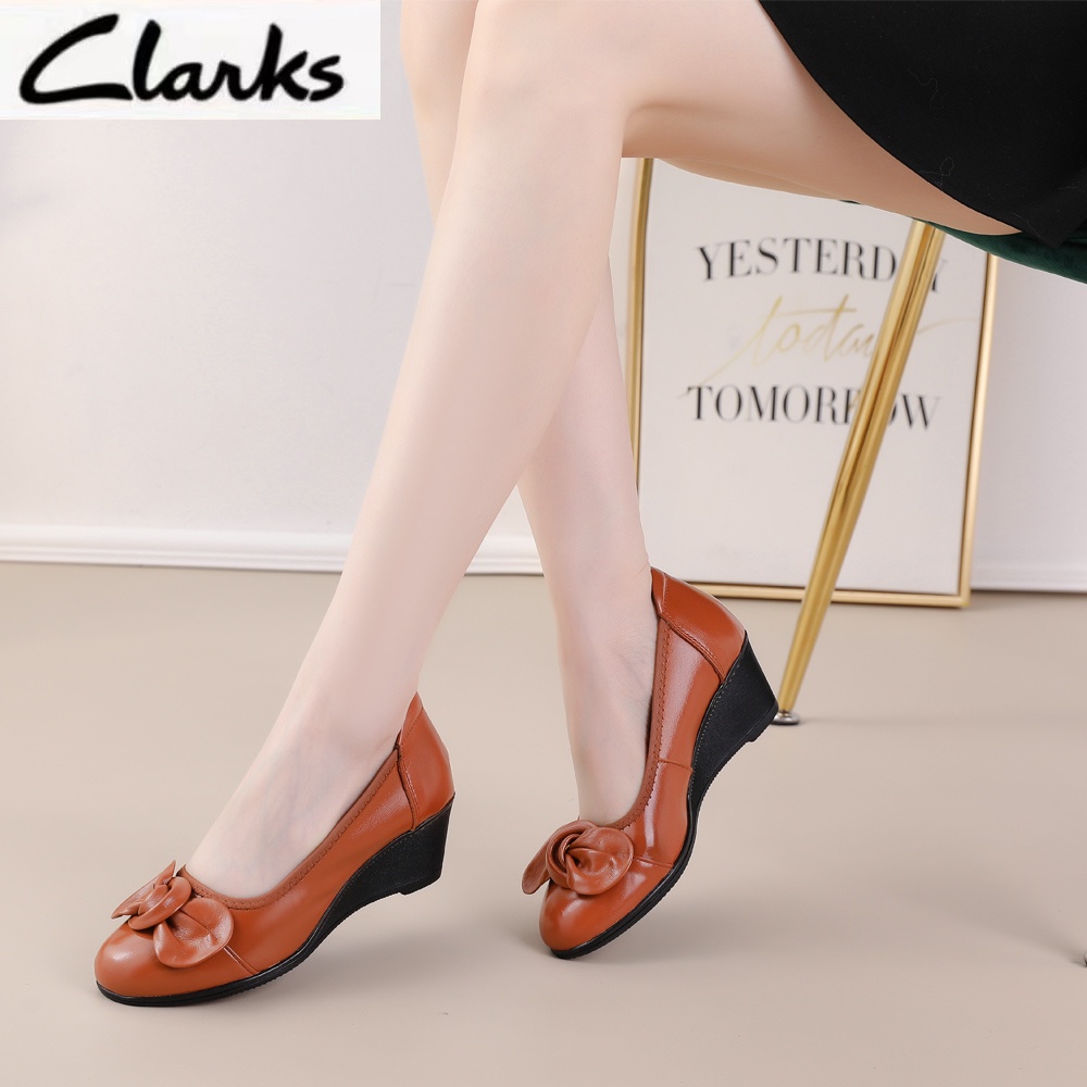 Clarks new pita sepatu woman  clarks flat wanita  melati kulit asli Sepatu hak tinggi 5cm