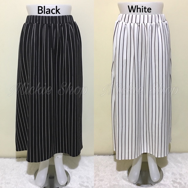  Rok  Salur Hitam  Putih Panjang  Premium Flare Striped 