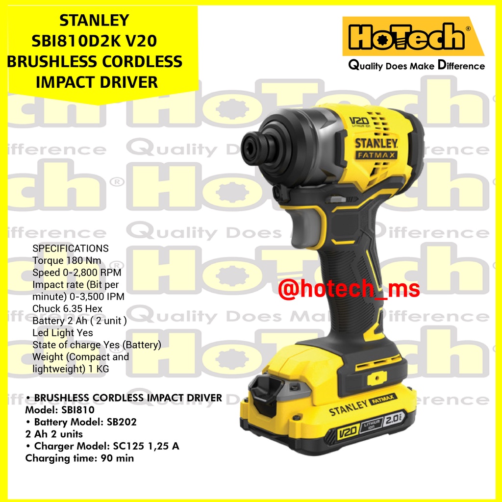 STANLEY |SBI810D2K | V20 BRUSHLESS CORDLESS IMPACT DRIVER