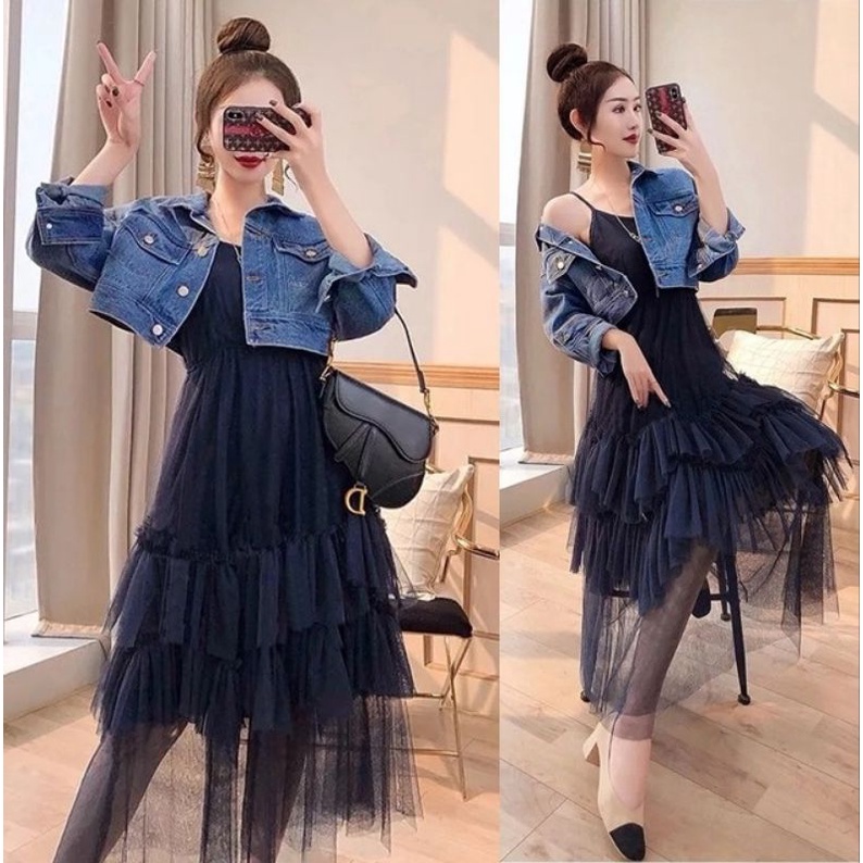 Set Crop Jacket Tutu Denim