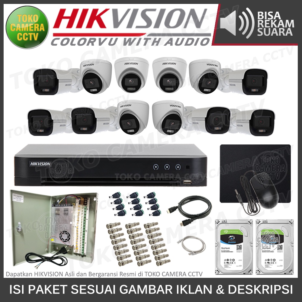 PAKET CCTV HIKVISION COLORVU AUDIO 5MP 3K 16 CHANNEL 12 KAMERA