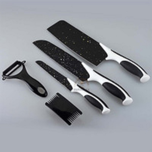 Pisau Dapur Set Komplit Murah 5in1 Tajam Black Marble Knife isi 5 TOP