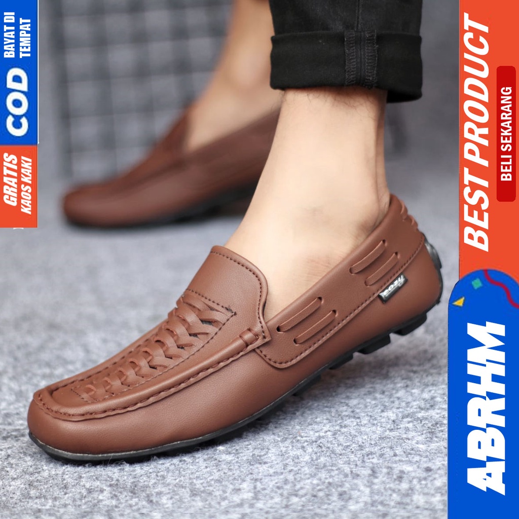 ABRHM MORIZ Sepatu Casual Slip On Pria Kulit Pu Slop Cowok Anti Slip Ori