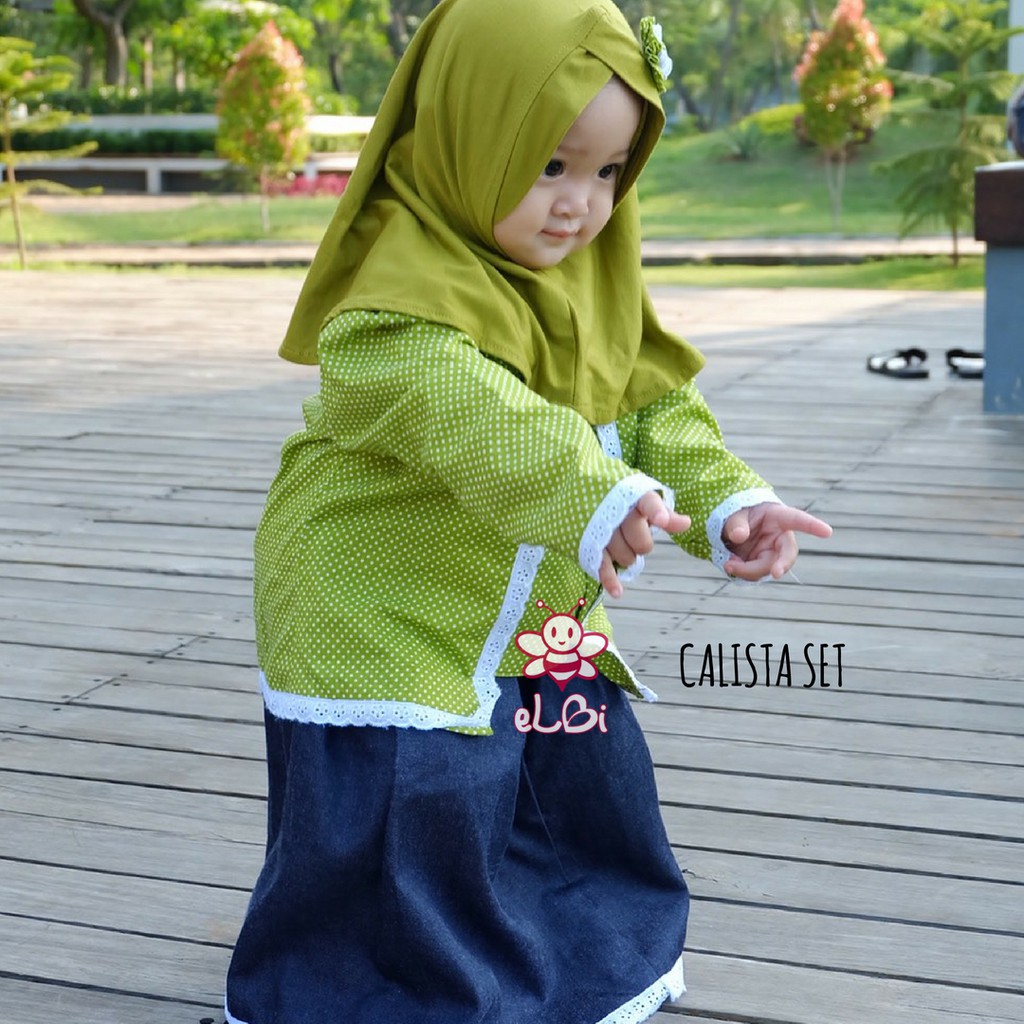 Baju Muslim Anak Perempuan / Baju Muslim Anak Usia 1-6 tahun eLBi Calista Set