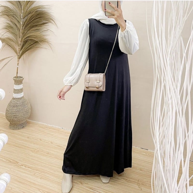 BEFAST - ZEC OOTD Dress YUTA / Kyomi Black Long Inner Dress / Dress Inner Wanita / Inner Kekinian / Dress Inner Polos / Dress Inner Casual / Dress Inner Wanita Modis