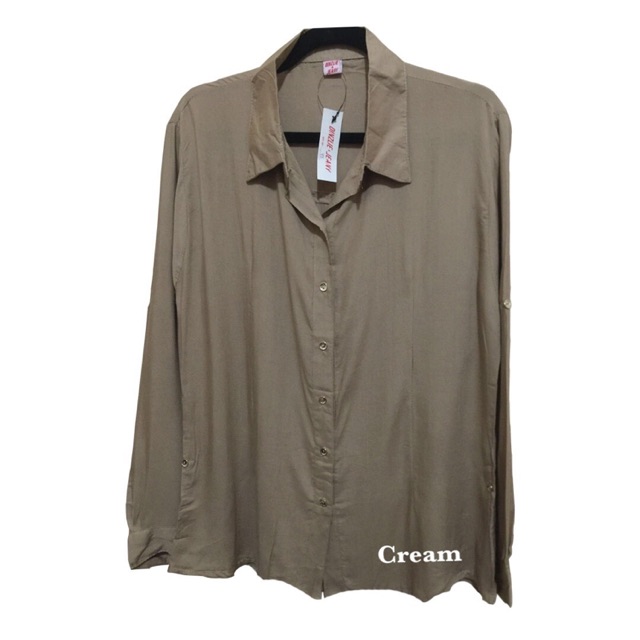 Atasan Kemeja Wanita Basic Polos Rayon Adem Cream / Krem Terlaris BESTSELLER Import BIGSIZE OVERSIZE