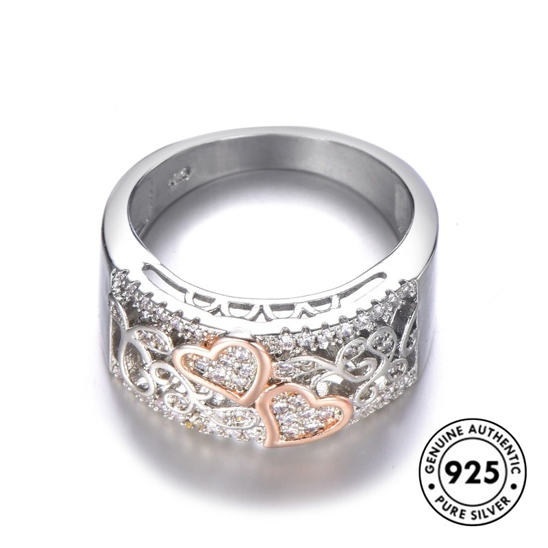 Cincin S925 Silver 18k Rose Gold Bentuk Hati