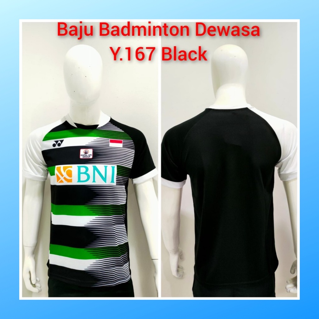 Kaos badminton pria jersey bulutangkis baju atasan jersy wanita dewasa t-shirt outfit seragam kostum olahraga casual suit pakaian jarsey oblong apparel sports jersi bulu tangkis Y167 hitam sponsor