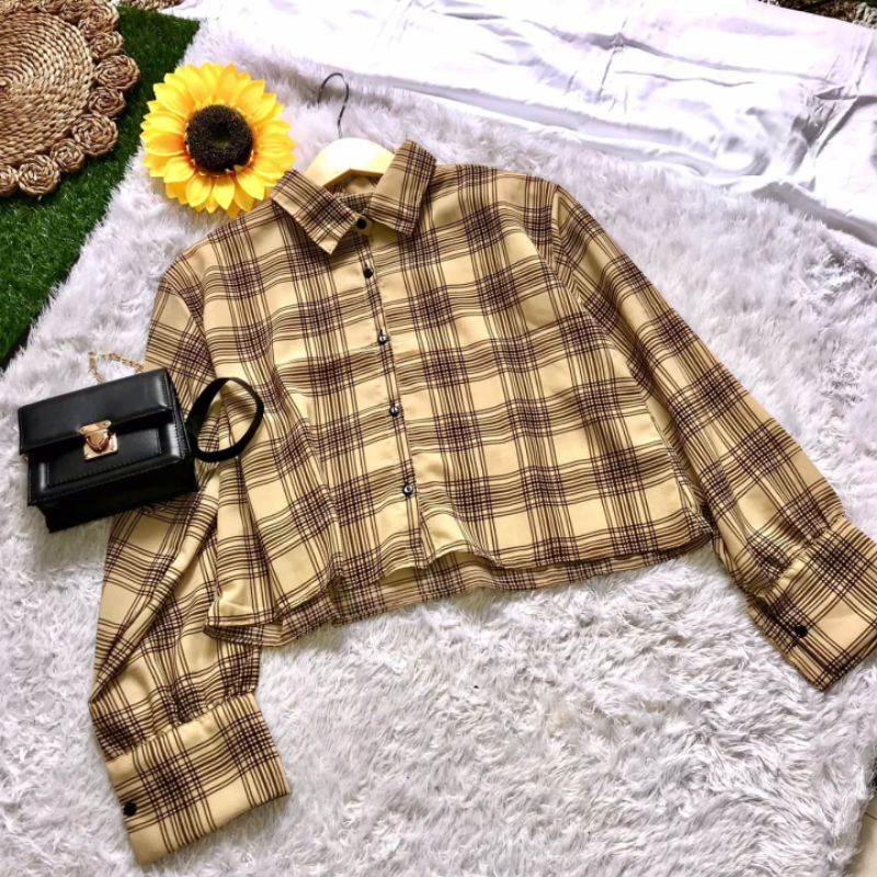 Kemeja Wanita Crop Motif Tartan Oversize / Hana Blouse shirt Tartan Crop