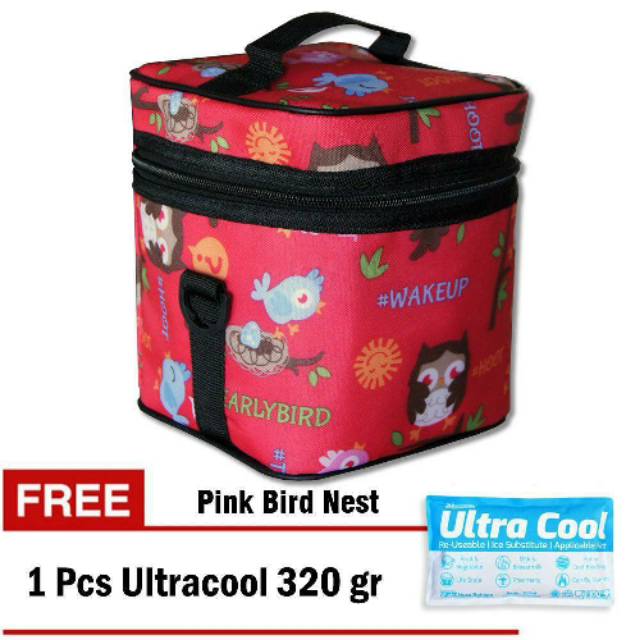 Cooler Bag Pink Bird Nest Cooler Bag tas Asip Tas penuimpanan asi tas botol susu