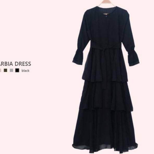 Dress  pakaian baju gamis hijab outfit ruffle ceruty wanita muslim lebaran bandung  Arbia  Terlaris