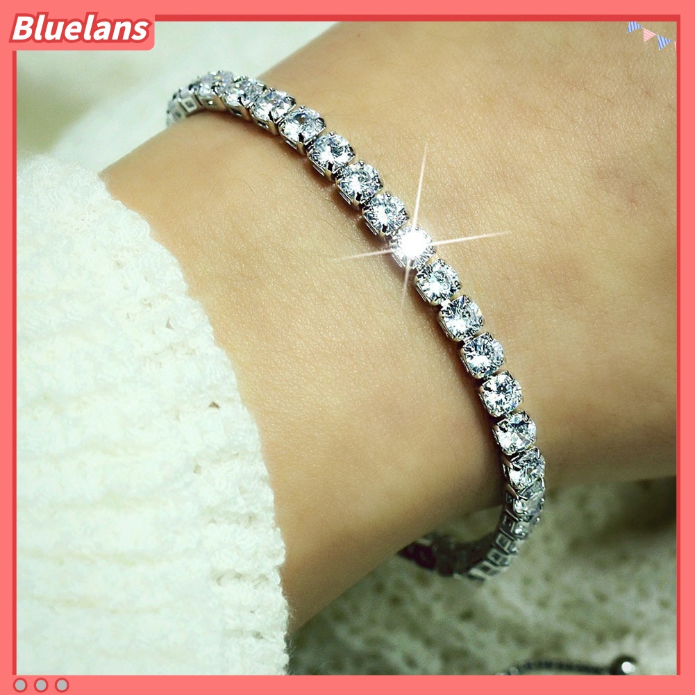 Bluelans Luxury Cubic Zircon Single Row Pull Slider Bracelet Women Adjustable Bangle