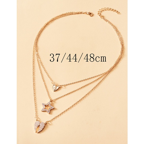 LRC Kalung Fashion Golden Diamond Heart Wings Pentagram Alloy Multilayer Necklace K83445