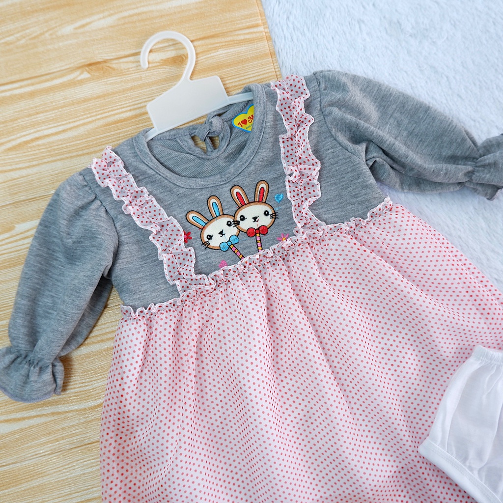 Stelan 6-18 Bulan Dress Lengan Panjang Tile & One Set Celana Dalam Anak Bayi Cewk Perempuan.-2