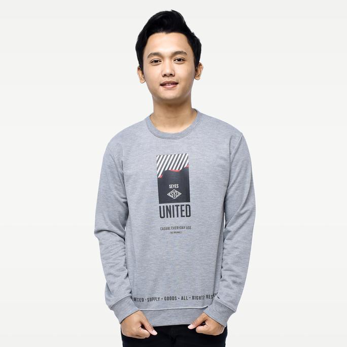 Sale Terlaris SEYES S1145 Sweatshirt Sweater Pria Baju Lengan Panjang Premium Grey - L