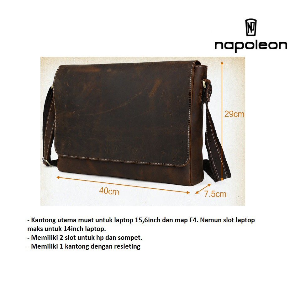 Tas Selempang Pria Kulit Asli Crazy Horse Leather- ODISSEY By Napoleon