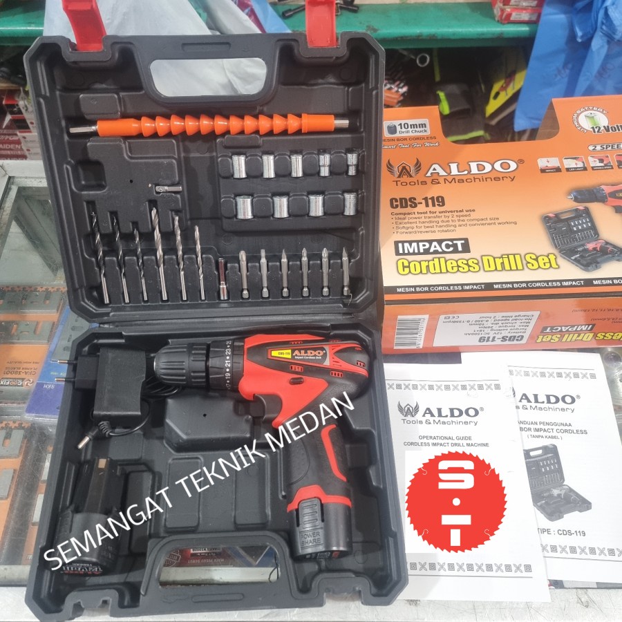 CDS-119 CORDLESS IMPACT DRILL BOR BATERAI BETON 10mm 12V ALDO CDS119