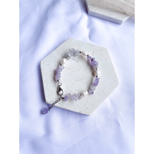 Gelang Batu Alam/Gelang Batu Pecah/Gelang Mutiara/Gelang Wanita Korea/Gelang Etnik Simpel-Light Amethys (Pm)