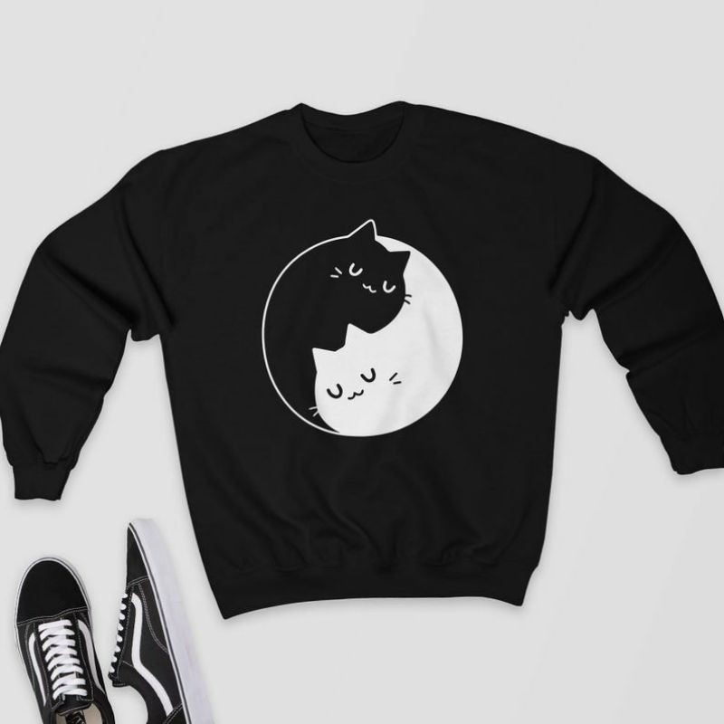 S - XXXXXL(6XL) Sweater YIN YANG Cats Sweatshirt Cute meong BIGSIZE Crewneck Yin &amp; yang OVERSIZE