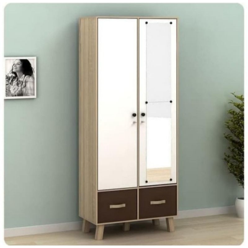 Lemari Pakaian Metropolis Arnor WD2 | 2 pintu baju cermin laci wd