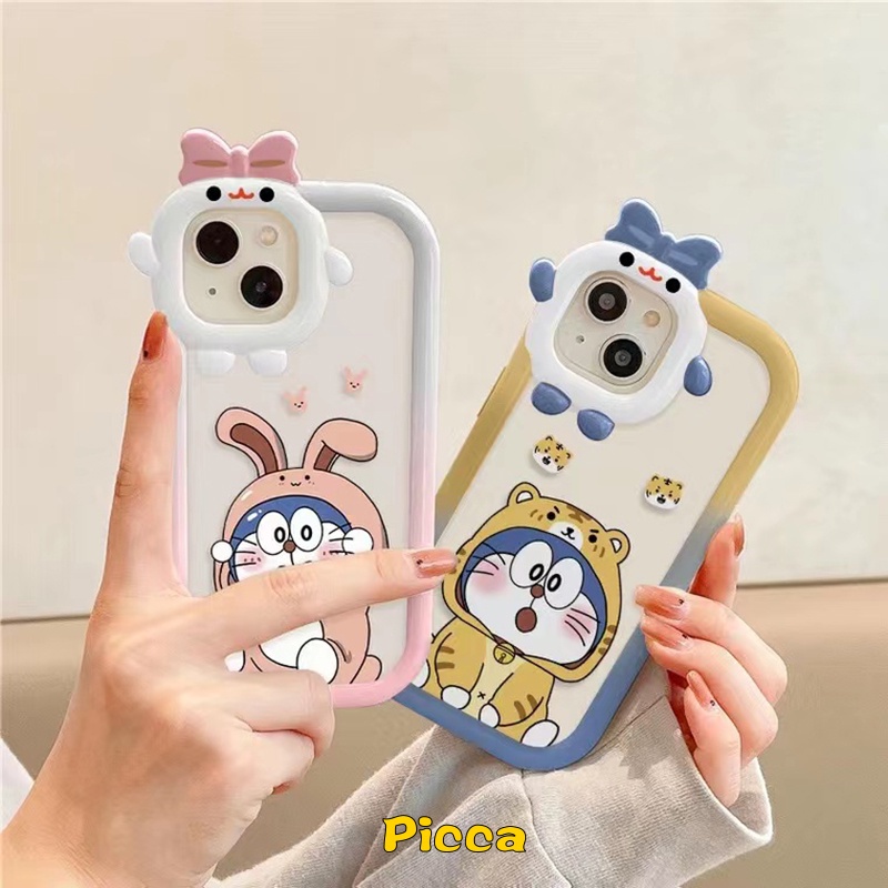 Lovely Doraemon Couple Case Realme C33 9 9Pro+8 8Pro 7 8i C35 9i C25 C30 C25s C31 C25Y C20A C21Y C12 C21 C11 2021 C17 C15 C3 C2 5 5i C20 6i 7i 5s 3D Bow-knot Monster Sarung Lensa