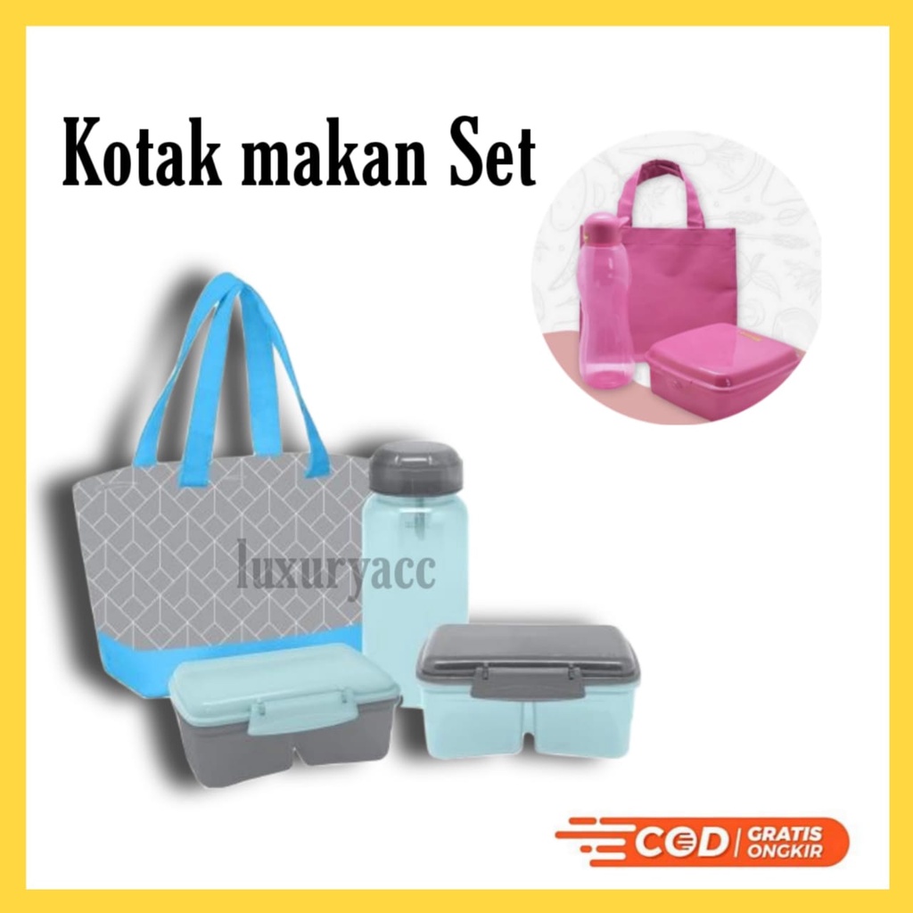 Kotak Makan Set Tas / Lunchbox / tempat kotak makan / anak / bekal / wadah / tas / botol minum -luxu