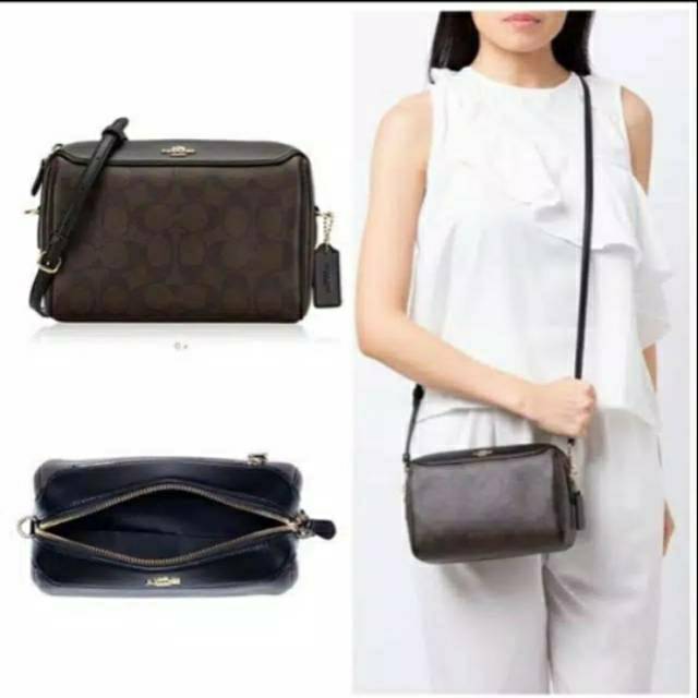 Coach F77879 Bennet Xbody Sign Brown Black / Crossbody Signature Maho