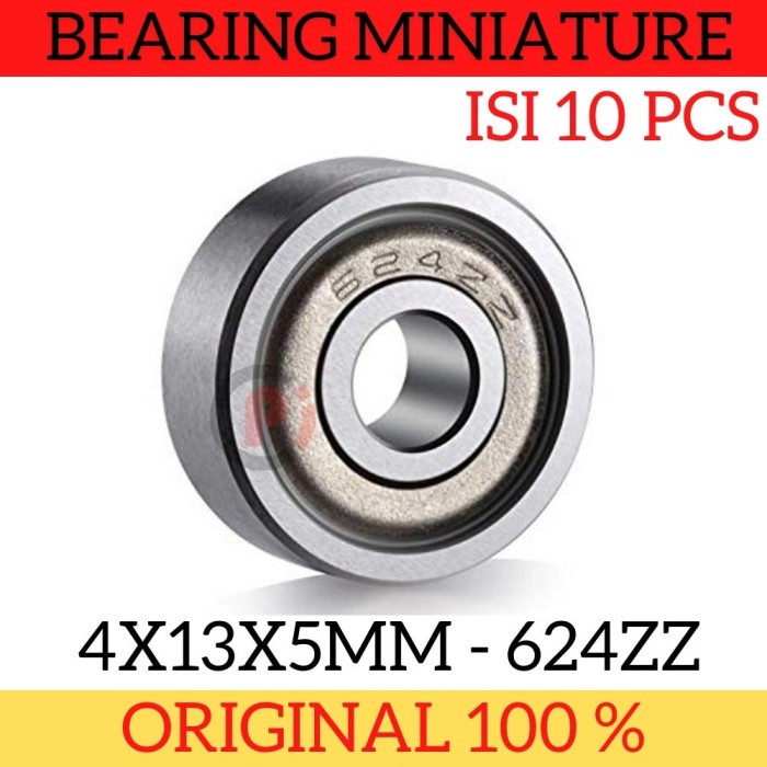 Isi 10 Pcs 624ZZ Miniature Ball Bearing Double Metal Shielded 4x13x5mm