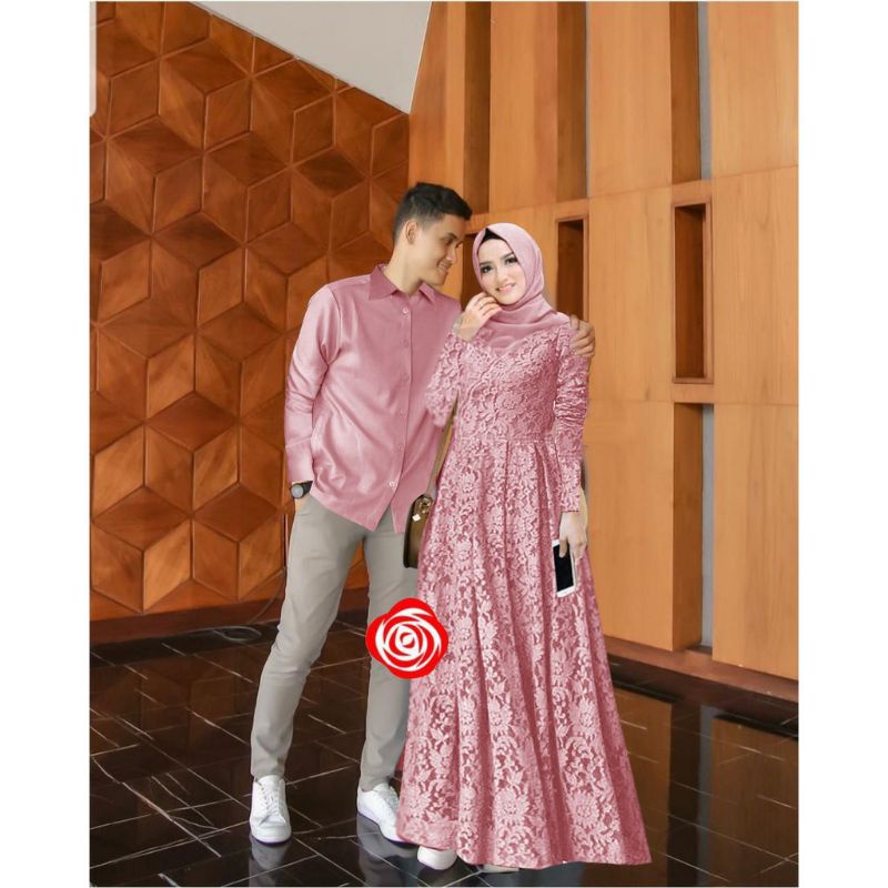 BAJU GAMIS DRESS BRUKAT BROKAT COUPLE LENGAN TANGAN PANJANG LAPIS FURING UNTUK PASANGAN KONDANGAN PE