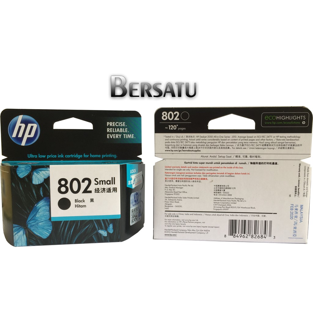 Tinta HP 802 Black Original ∬ Ink Cartridge Small Bk/Hitam hp802 CH561ZZ ♕ L0 SM Q1