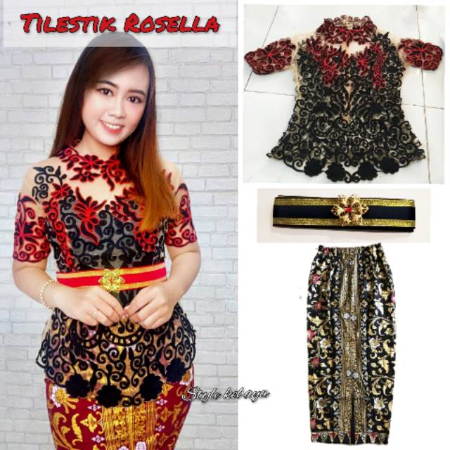 Kebaya bali tilestik motif rosella/diva