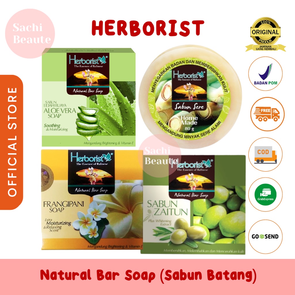 HERBORIST Sabun Batang Bar Soap 80gr | 160gr - Sere Lemongrass Beras Zaitun Aloe