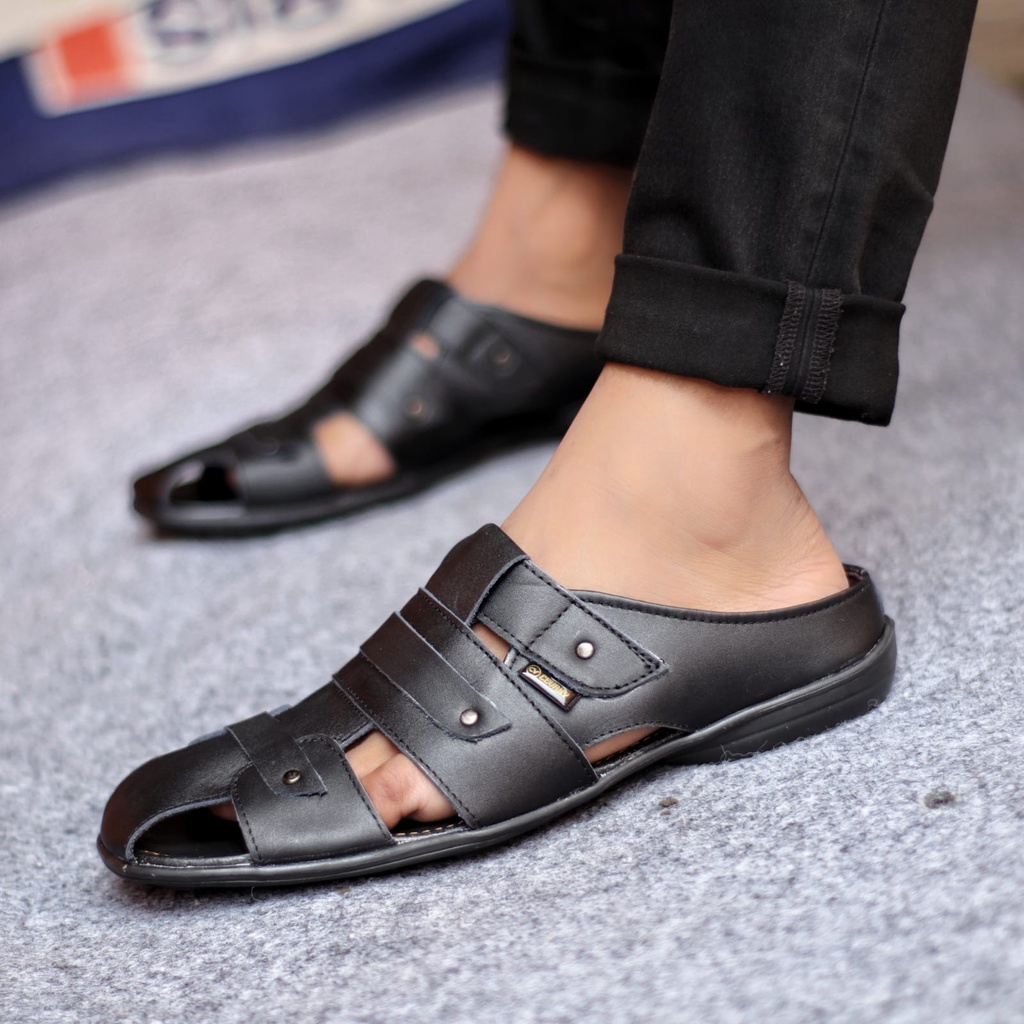 MOLK|Sendal Sepatu Kulit Asli Sendal Pria Original Sandal Slop Pria Trendy