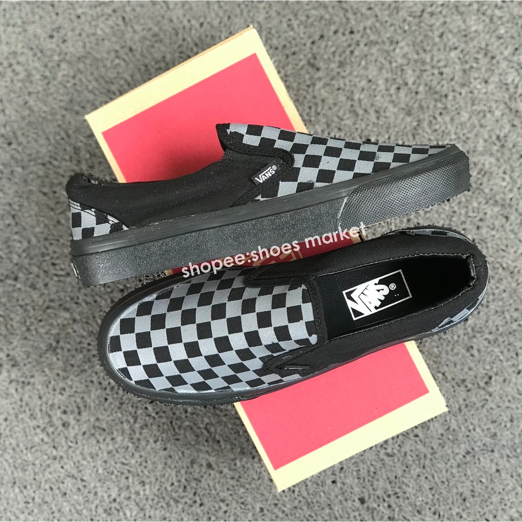 VANS SLIP ON CHECKERBOARD BLACK GREY HITAM ABU