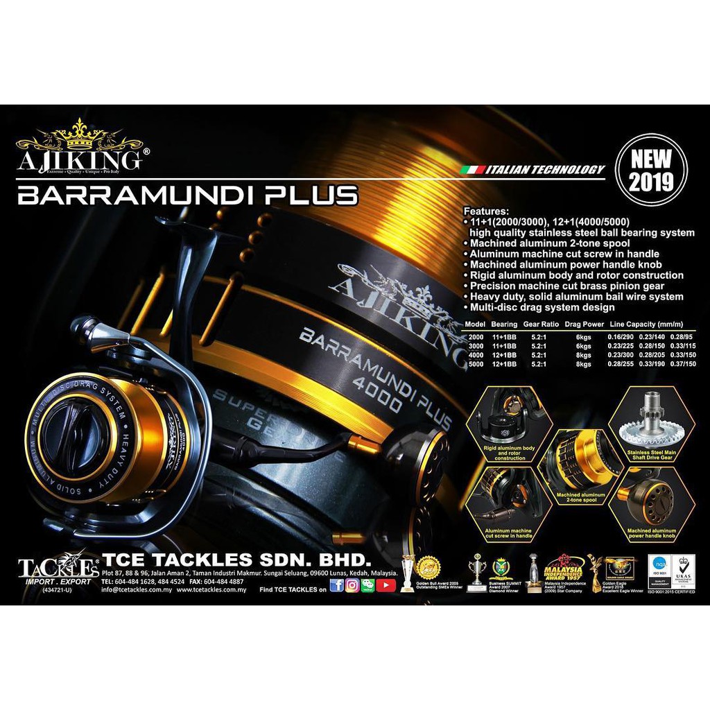 Reel Pancing Ajiking Barramundi Plus 5000 - 13 Bearings - Power Handle