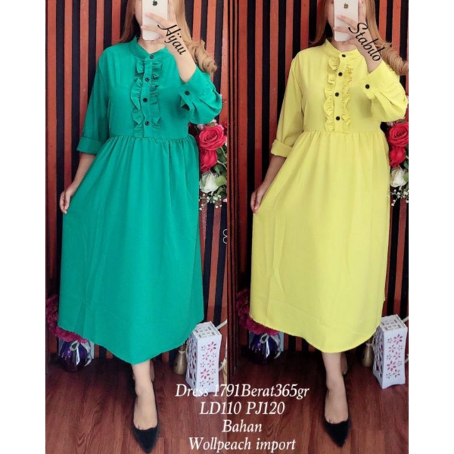 LONG DRESS LONG TUNIK POLOS RUFFLE DRESS KOREA STYLE 17911