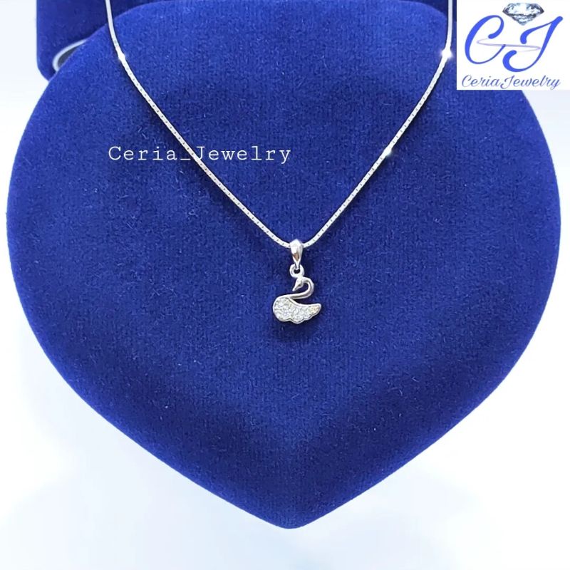 Kalung Perak Asli Silver 925 Lapis Emas Putih dengan Liontin Swan/Angsa - Perhiasan Perak Wanita