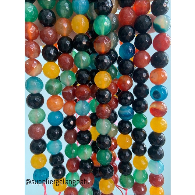 bahan multicolour onyx cutting 12mm natural corak akik alam faceted